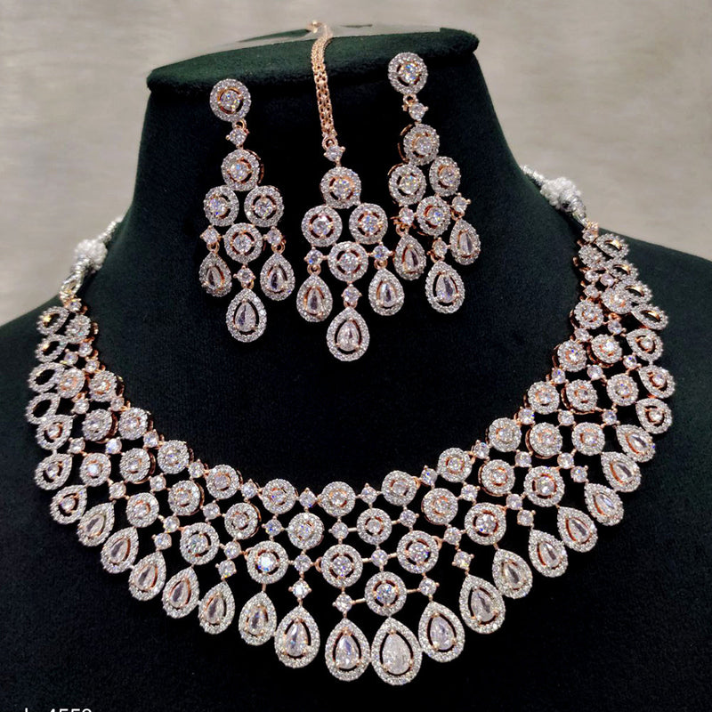 Aamrapali Rose Gold Plated AD Necklace Set