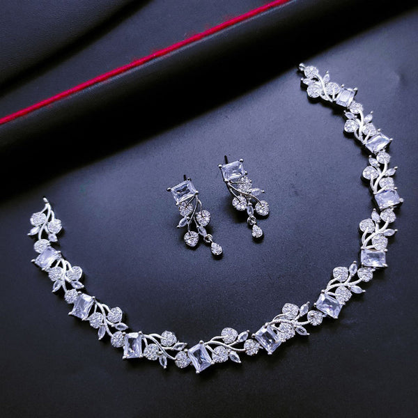 Aamrapali Silver Plated AD Necklace Set