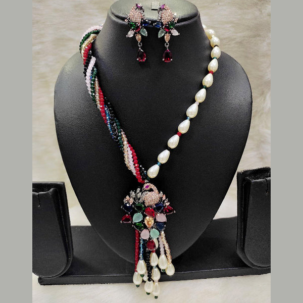 Aamrapali Rose Gold Plated AD And Pearl Necklace Set