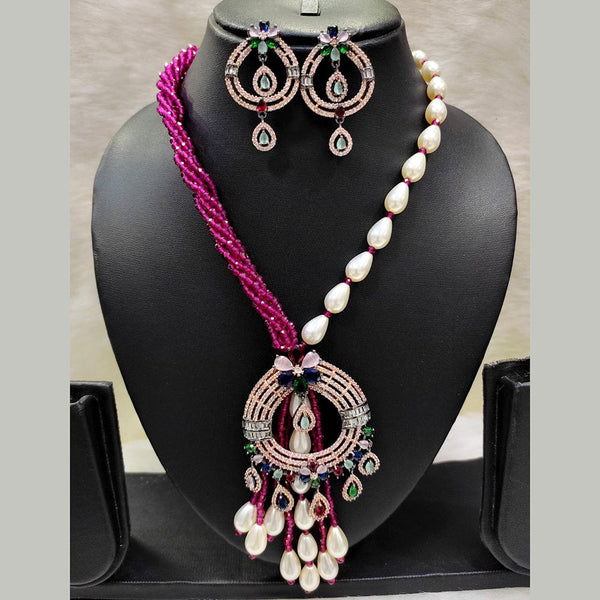 Aamrapali Rose Gold Plated AD And Pearl Necklace Set