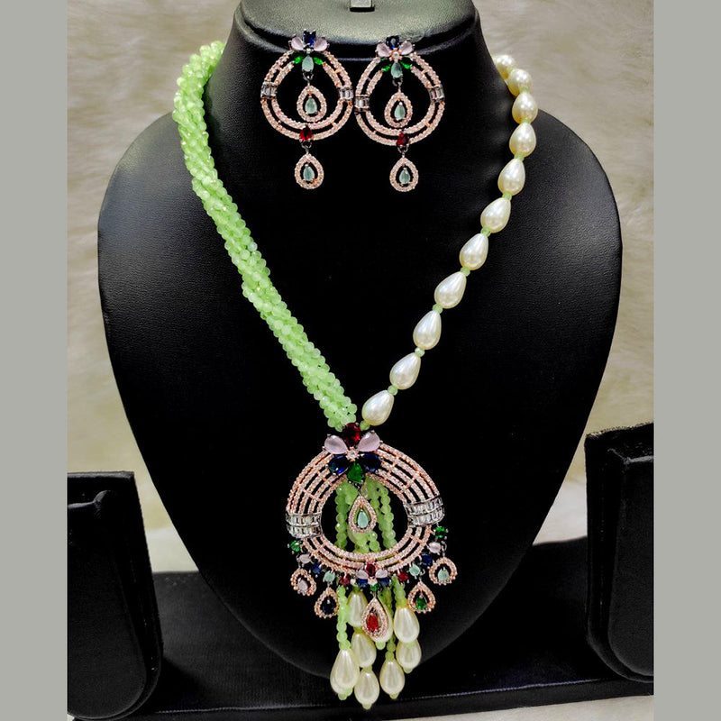 Aamrapali Rose Gold Plated AD And Pearl Necklace Set