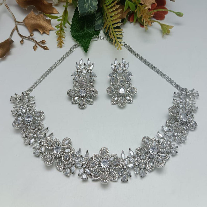 Aamrapali Silver Plated AD Necklace Set