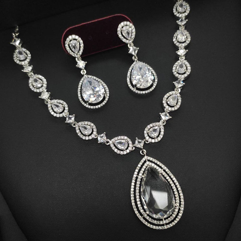 Aamrapali Silver Plated AD Necklace Set