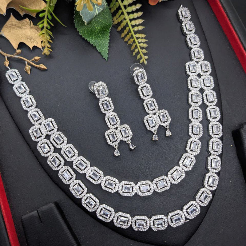 Aamrapali Silver Plated AD Necklace Set