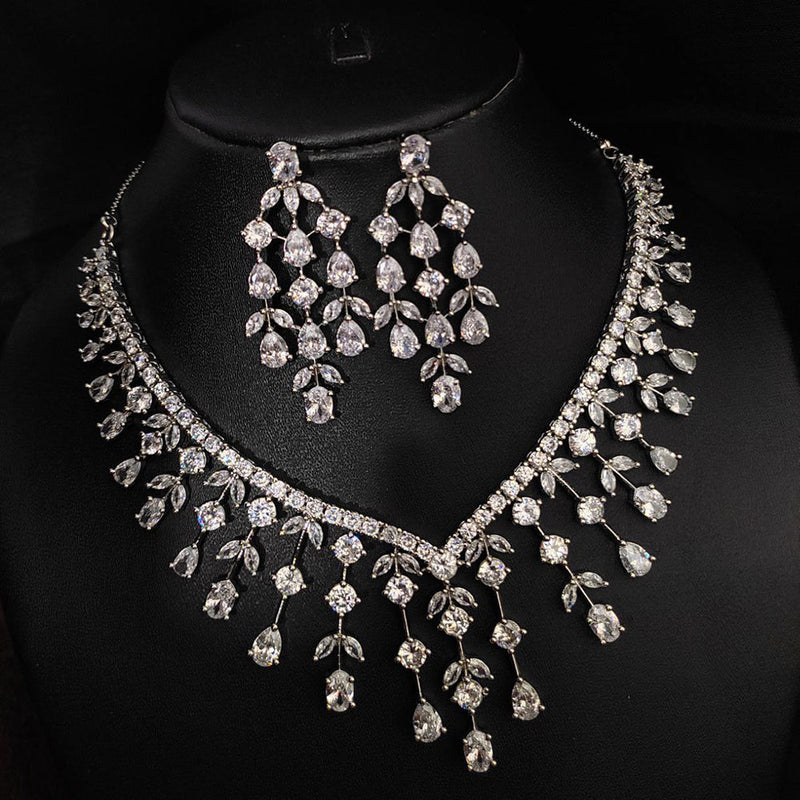 Aamrapali Silver Plated AD Necklace Set