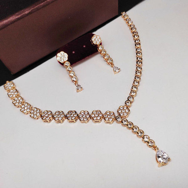 Aamrapali Rose Gold Plated AD Necklace Set