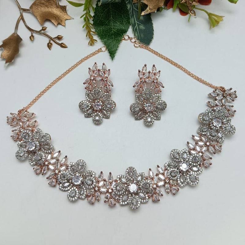 Aamrapali Rose Gold Plated AD Necklace Set