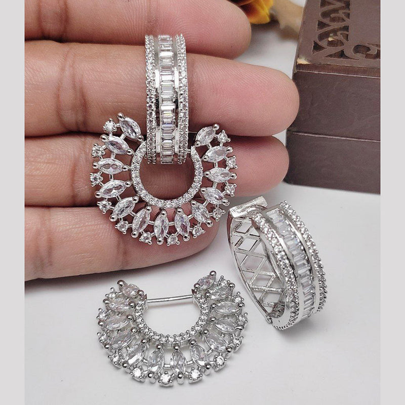 Aamrapali Silver Plated AD Dangler Earrings