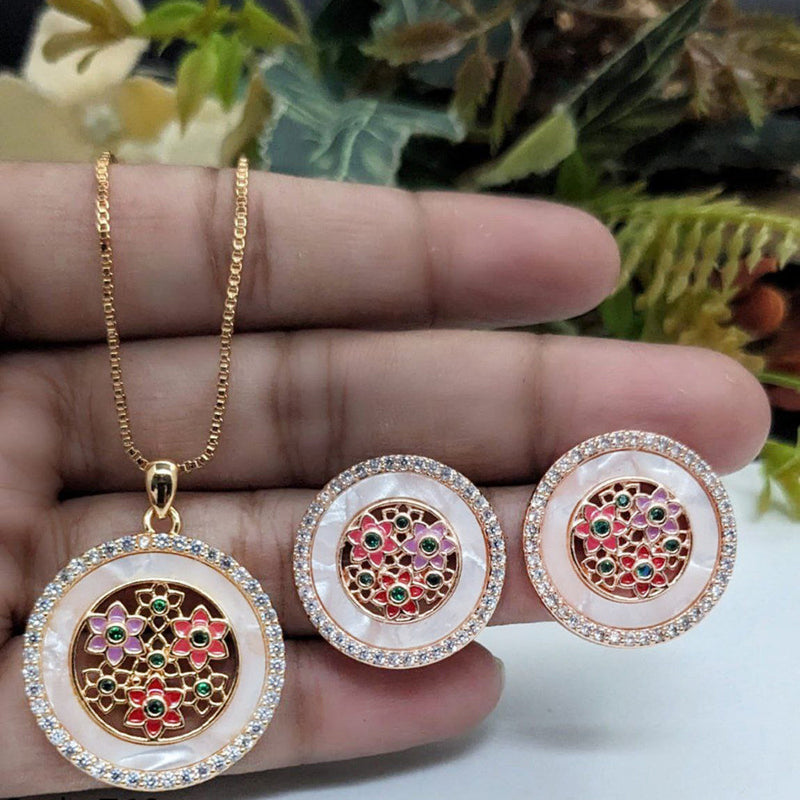 Aamrapali Rose Gold Plated AD And Meenakari Chain Pendant Set