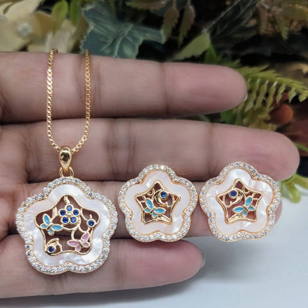 Aamrapali Rose Gold Plated AD And Meenakari Chain Pendant Set