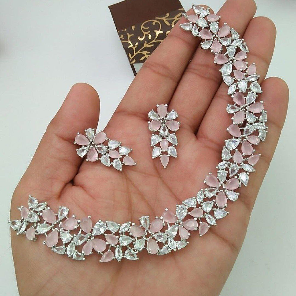 Aamrapali Silver Plated AD Necklace Set
