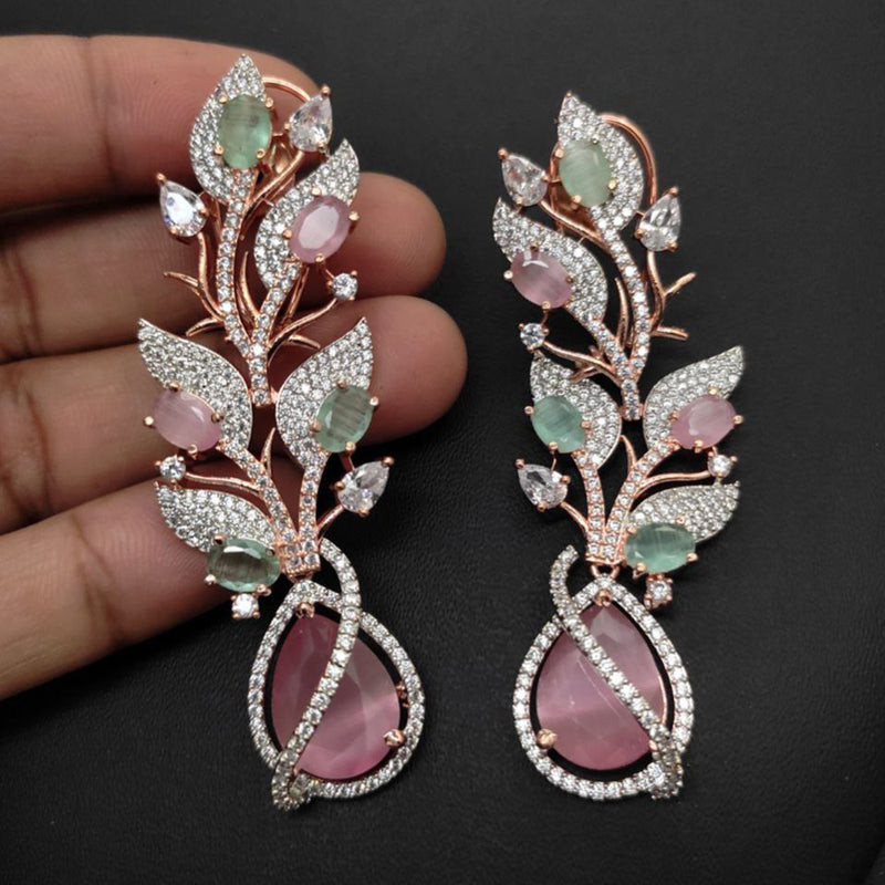 Aamrapali Rose Gold Plated AD And Crystal Stone Dangler Earrings