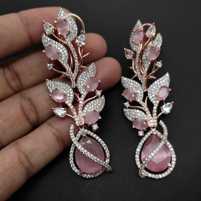 Aamrapali Rose Gold Plated AD And Crystal Stone Dangler Earrings