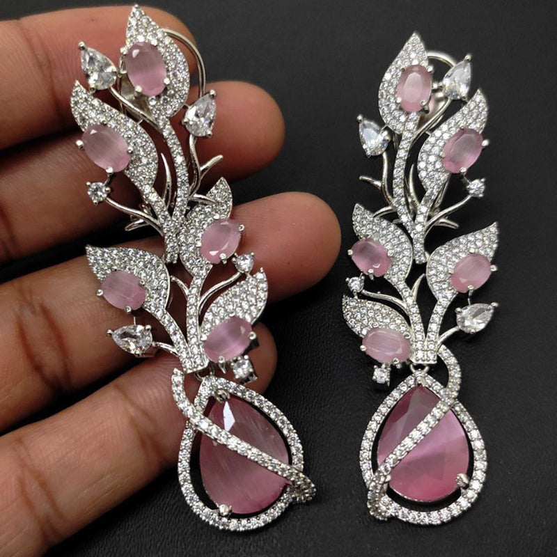 Aamrapali Silver  Plated AD And Crystal Stone Dangler Earrings