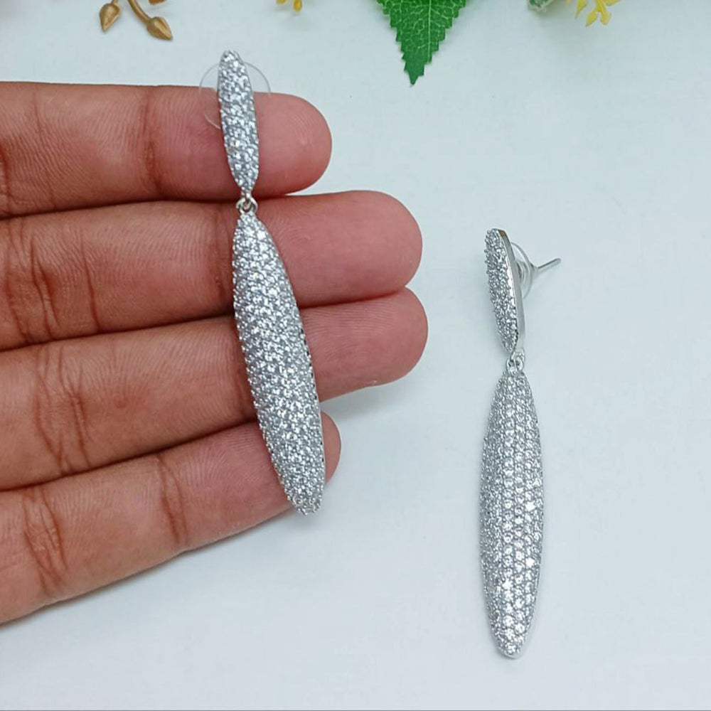 Aamrapali Silver Plated AD Dangler Earrings