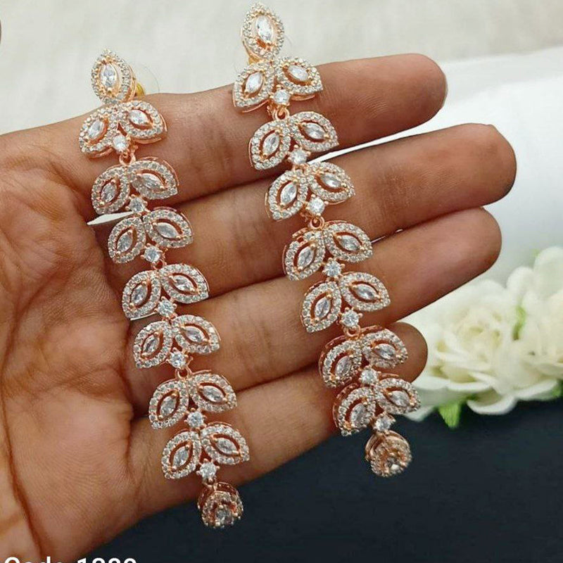 Aamrapali Rose Gold Plated AD Dangler Earrings