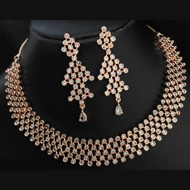 Aamrapali Rose Gold Plated AD Necklace Set