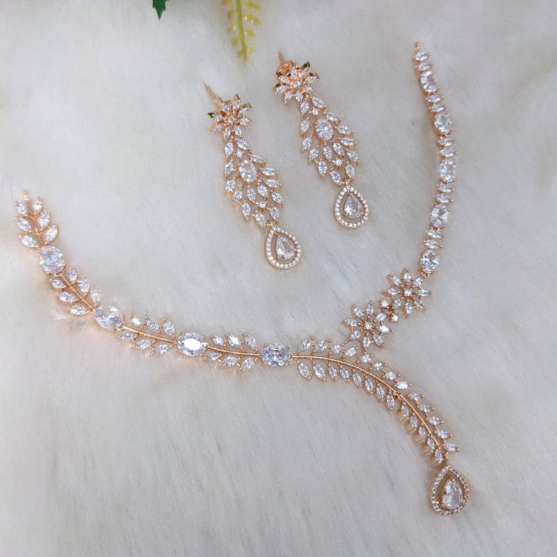 Aamrapali Rose Gold Plated AD Necklace Set