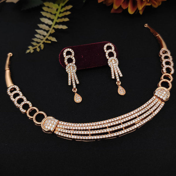 Aamrapali Rose Gold Plated AD Necklace Set