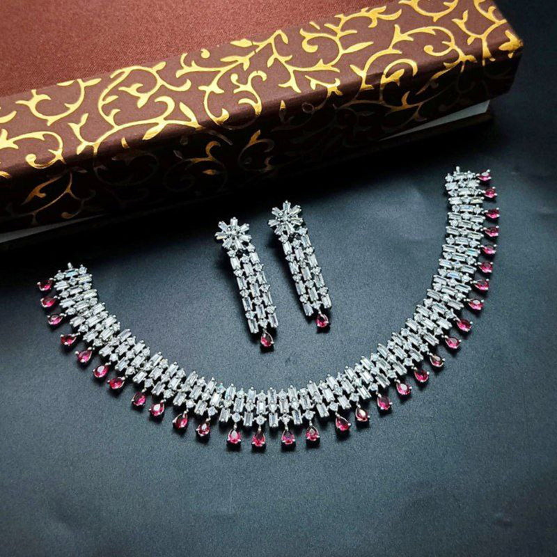 Aamrapali Silver Plated AD Necklace Set