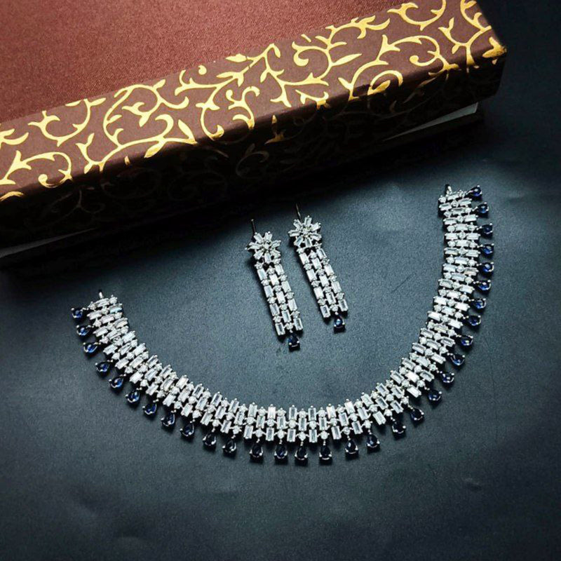 Aamrapali Silver Plated AD Necklace Set