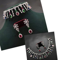 Aamrapali Silver Plated AD Necklace Set