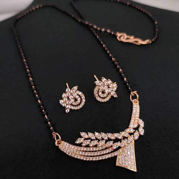 Aamrapali Rose Gold Plated Austrian Stone And Black Beads Mangalsutra