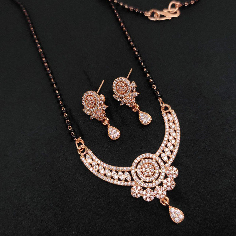 Aamrapali Rose Gold Plated Austrian Stone And Black Beads Mangalsutra