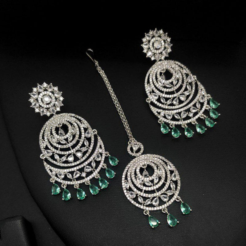 Aamrapali Silver Plated AD Earrings With Mangtikka