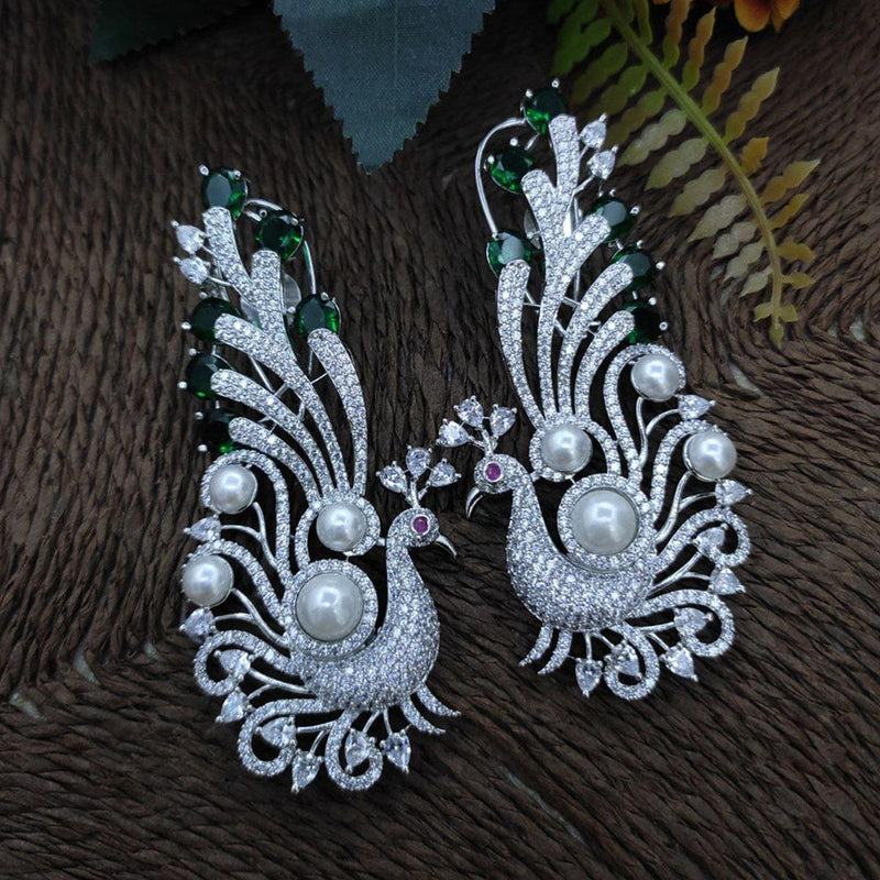 Aamrapali Silver Plated AD And Pearl Dangler Earrings