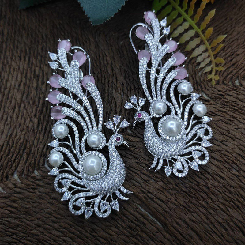 Aamrapali Silver Plated AD And Pearl Dangler Earrings