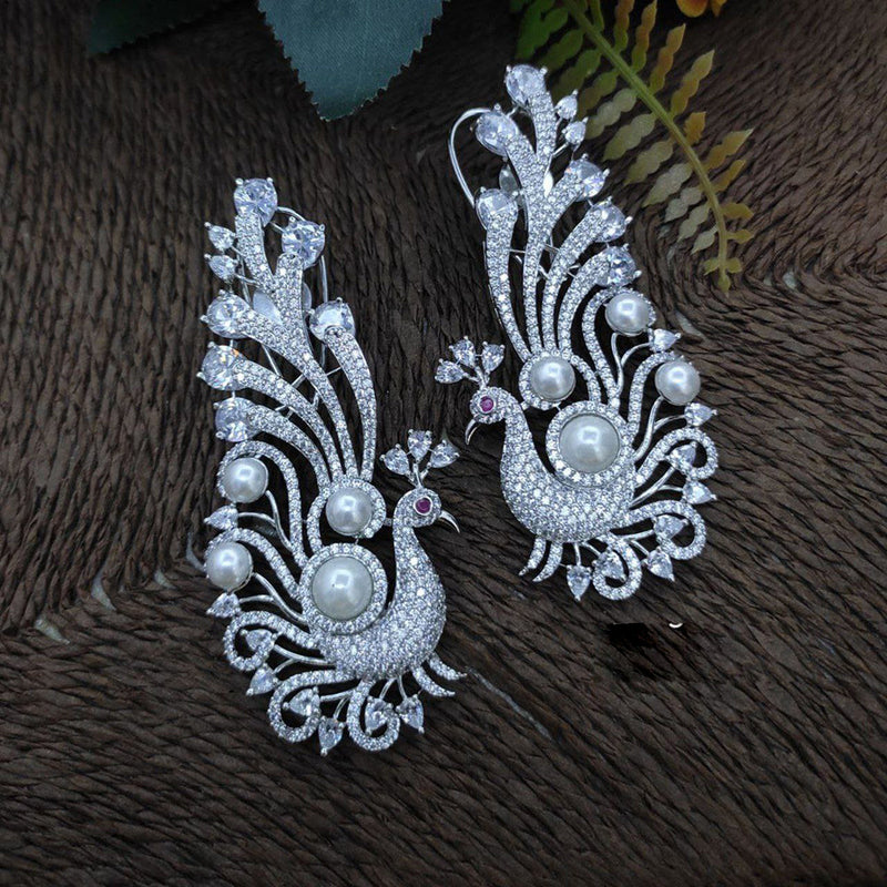 Aamrapali Silver Plated AD And Pearl Dangler Earrings