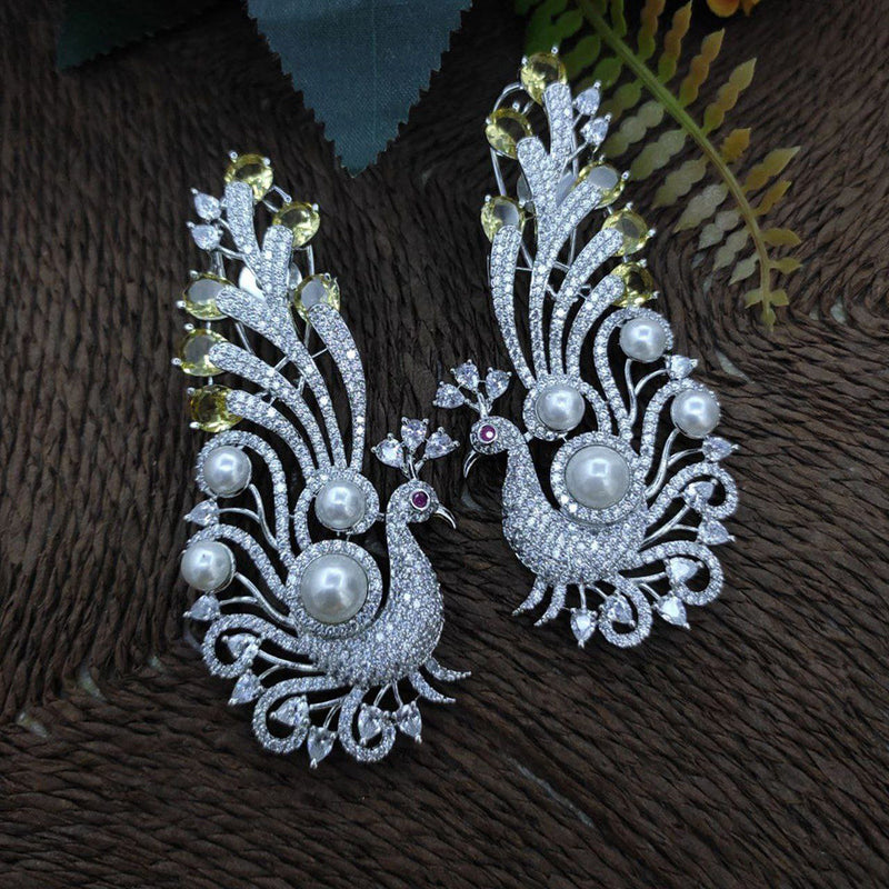 Aamrapali Silver Plated AD And Pearl Dangler Earrings