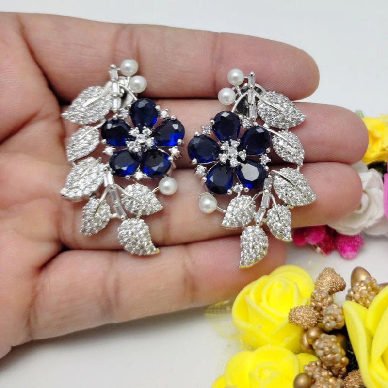 Aamrapali  Silver Plated  AD And Crystal Stone Dangler Earrings