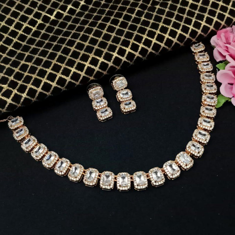 Aamrapali Rose Gold  Plated  AD Necklace Set