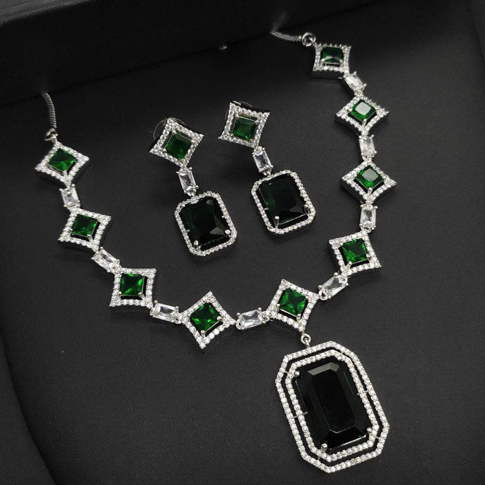 Aamrapali Silver Plated AD Necklace Set