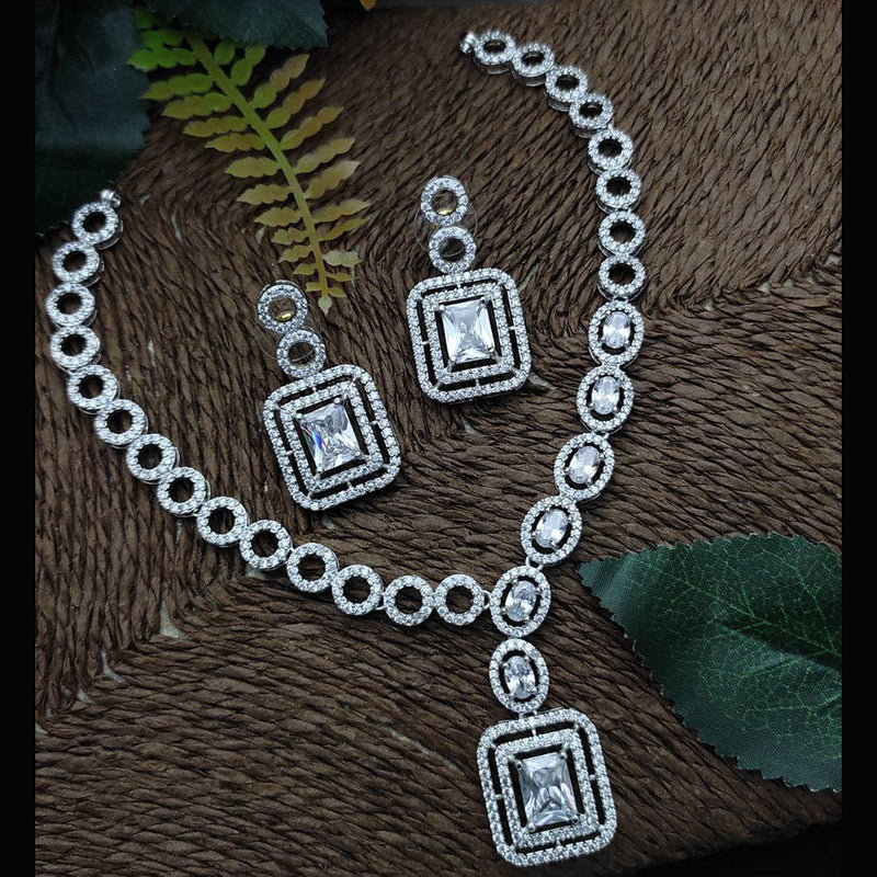 Aamrapali Silver Plated AD Necklace Set