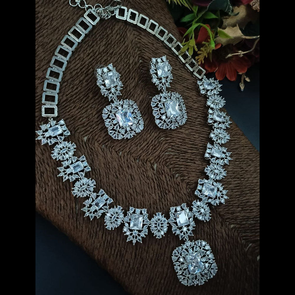 Aamrapali Silver Plated AD Necklace Set