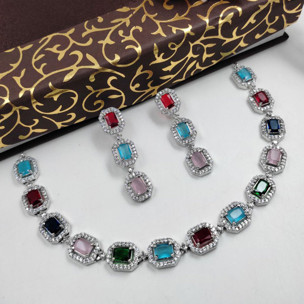 Aamrapali Silver Plated AD Necklace Set
