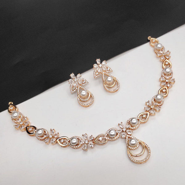 Aamrapali Rose Gold Plated AD Necklace Set