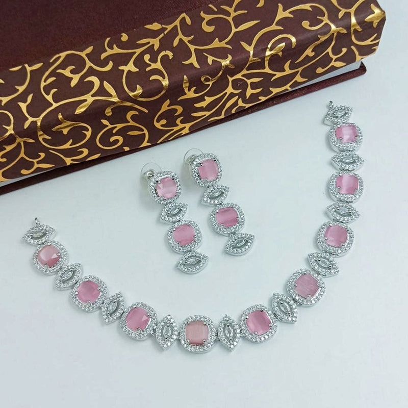 Aamrapali Silver Plated AD Necklace Set