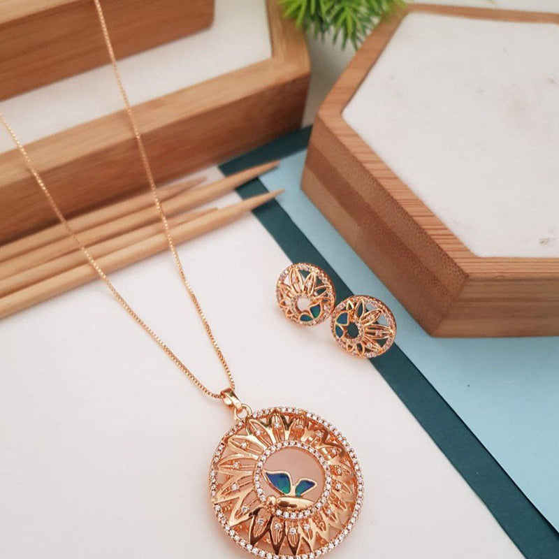 Aamrapali Rose Gold Plated Austrian Stone Pendant Set