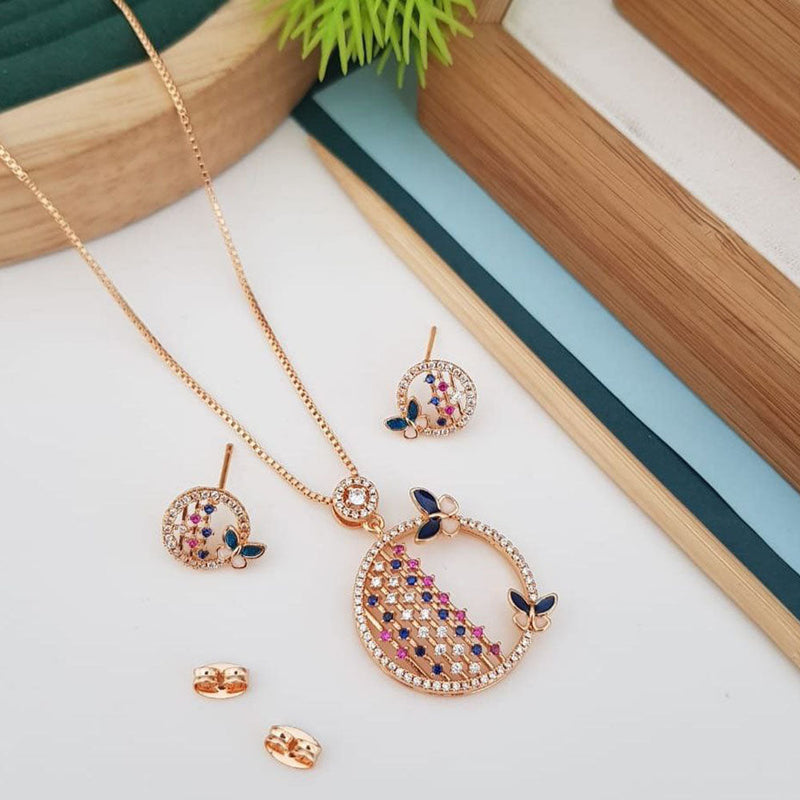 Aamrapali Rose Gold Plated Austrian Stone Pendant Set