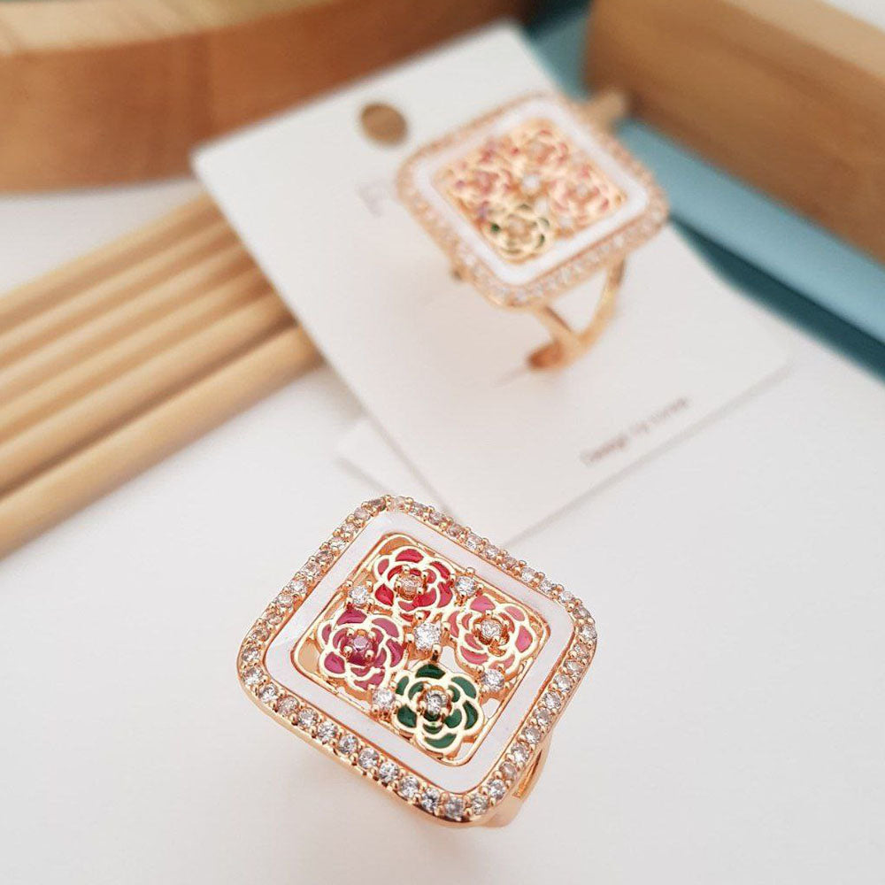 Aamrapali Gold Plated Austrian Stone And Meenakari Adjustable Ring