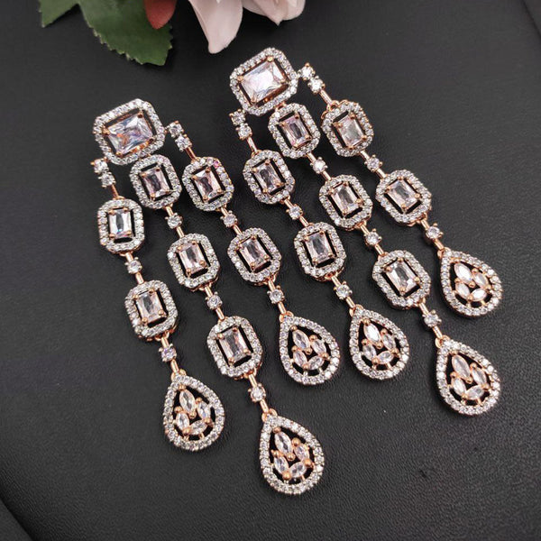 Aamrapali Rose Gold Plated AD Dangler Earrings