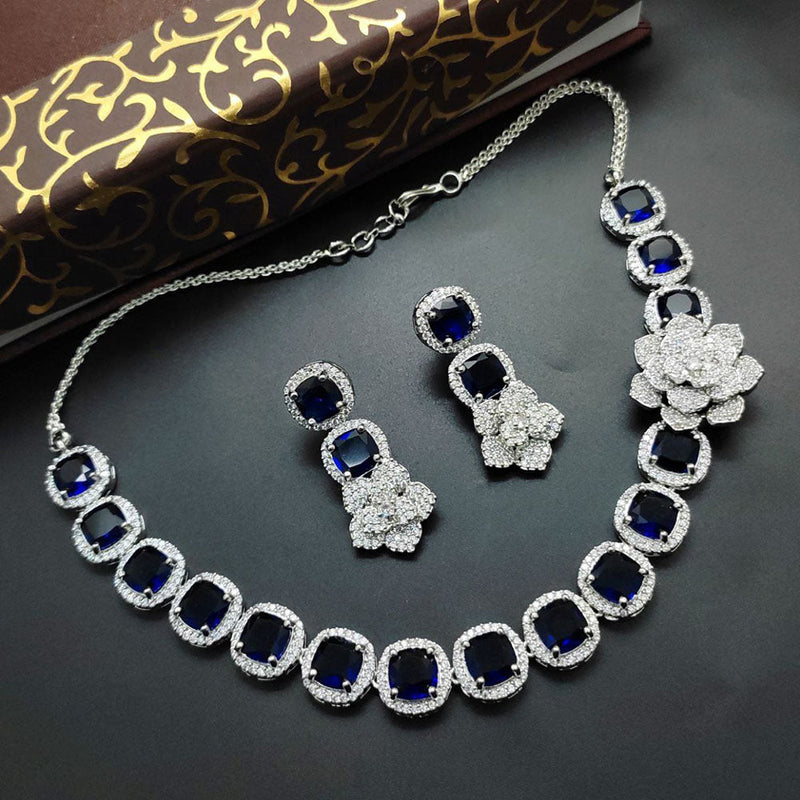 Aamrapali Silver Plated AD Choker Necklace Set