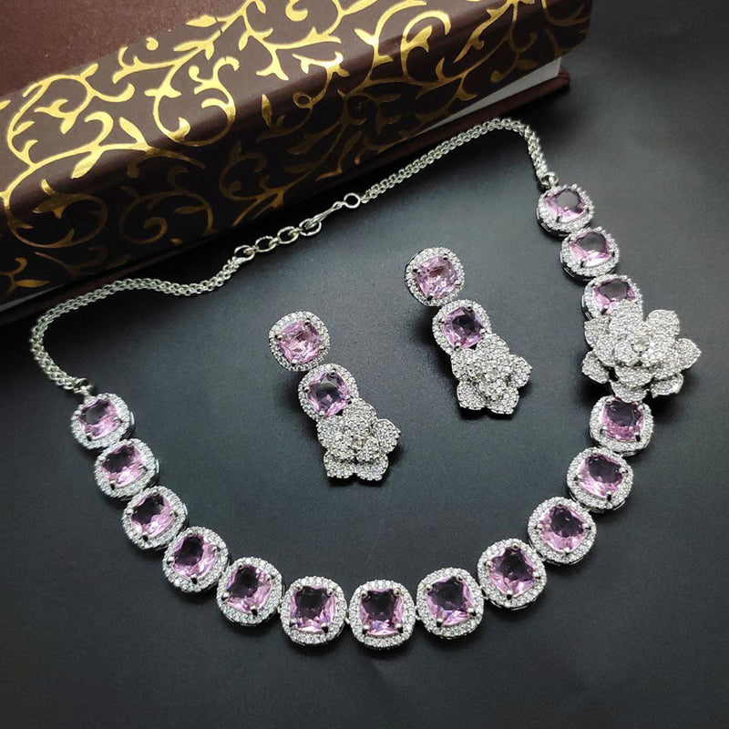 Aamrapali Silver Plated AD Choker Necklace Set