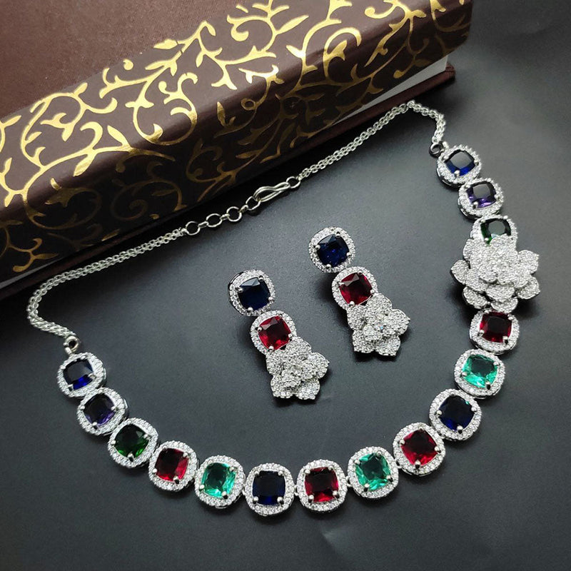 Aamrapali Silver Plated AD Choker Necklace Set