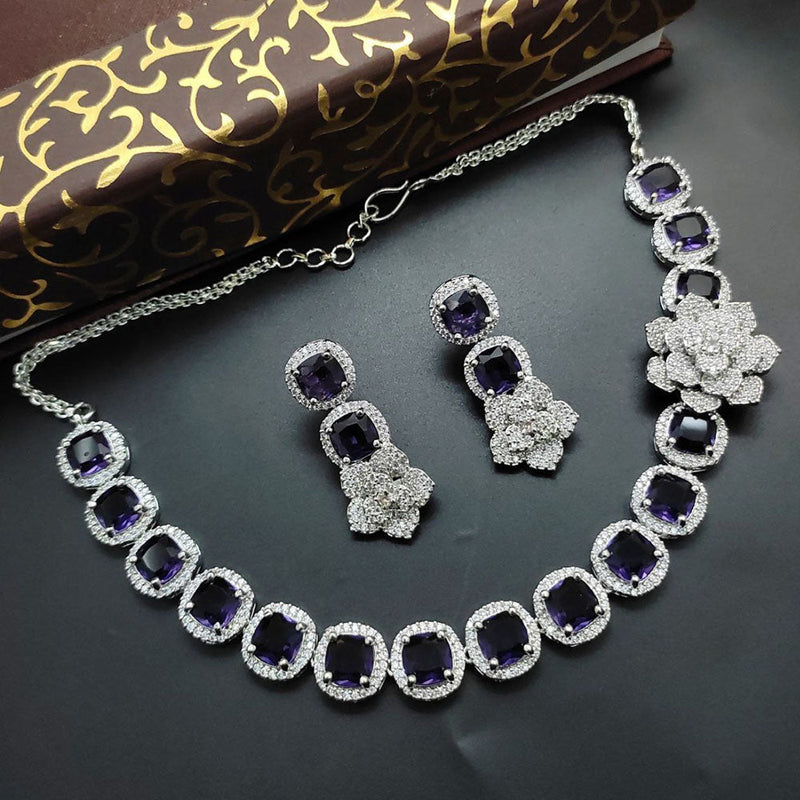 Aamrapali Silver Plated AD Choker Necklace Set