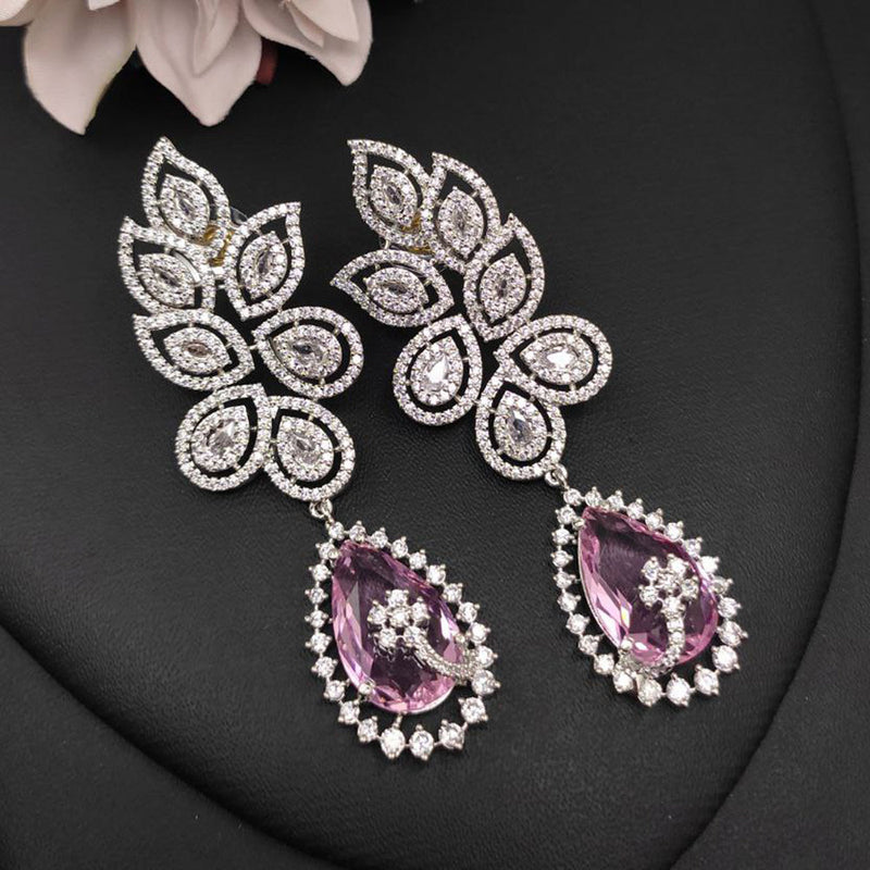 Aamrapali Silver Plated American Diamond  Dangler Earrings